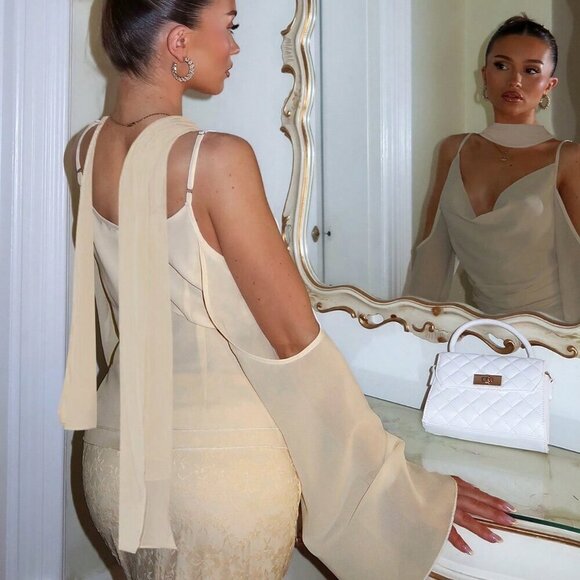 Beige Elegant Women's Chiffon Cami Blouse - Picture 8 of 8